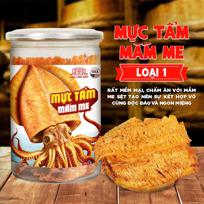 Mực tẩm mắm me Làng Chài Xưa loại 1 đặc biệt thơm ngon mềm mại 300 năm truyền thống hủ 175g