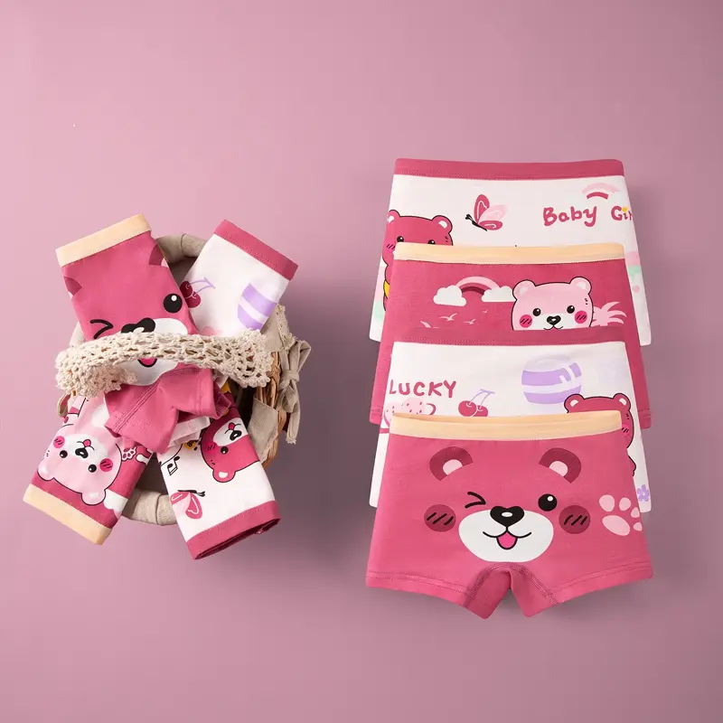 Đồ Lót Cotton 4 Món Cho Bé Gái, Quần Đùi Trẻ Em, Quần Boxer, Quần Lót Trẻ Em, Quần Lót Học Sinh