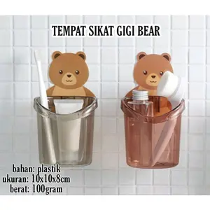 [5 Pcs] Tempat Sikat Gigi Pasta Gigi Bear Gelas Tempel Motif Beruang Gantungan Sikat Gigi