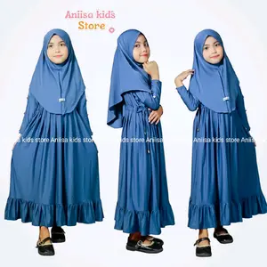 Gamis Anak Inara serut pinggang 0-9 tahun Jersey Halus Panjang Lembut Nyaman Muslim Kancing Bayi Free Hijab Syari