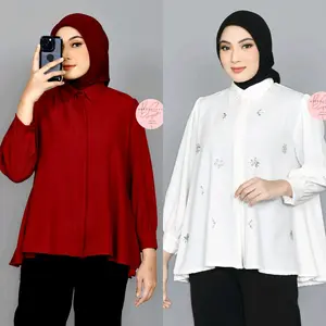 Brandstore - Blouse Kemeja Shakila Botega Polos Shirt Kekinian Wanita Atasan Casual Cewek Dewasa Oversize Payet Motif Muslim Remaja