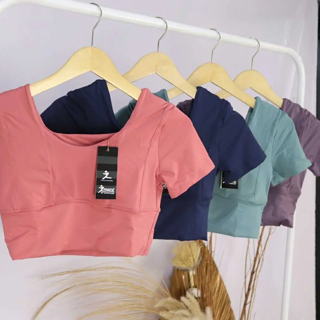 Tshirt Olahraga Wanita Baju Olahraga Zumba/Yoga Model Crop Tanpa Busa SL720