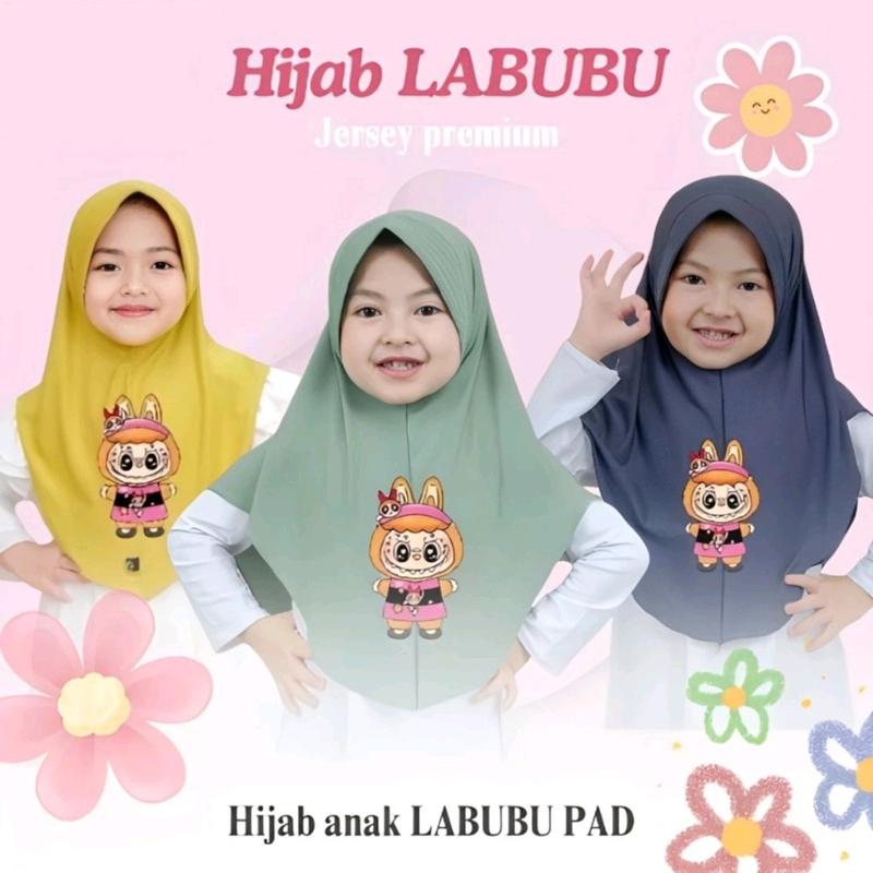 Hijab Anak Labubu Jersey Premium Hijab Karakter Kerudung Instan Anak Umur 2-15 Tahun Muslim Terbaru Terlaris Nyaman Halus Jersey Premium Sekolah 3