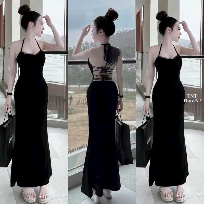 Đầm body nữ dáng dài hở lưng đan dây kết hình hồ điệp Có mút - Thun ladong A1745