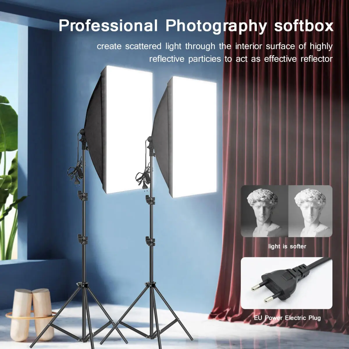[SG Stock] Selens Studio Lighting 50x70cm Softbox Kit With E27 Photographic Bulbs 2m Light Stand Professional Photography Equipment
