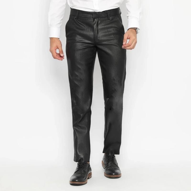 Celana Kerja Pria Bahan Dasar Mengkilap Metalik Slimfit Kerja Kantor Formal Premium Panjang Hitam Cowok 1
