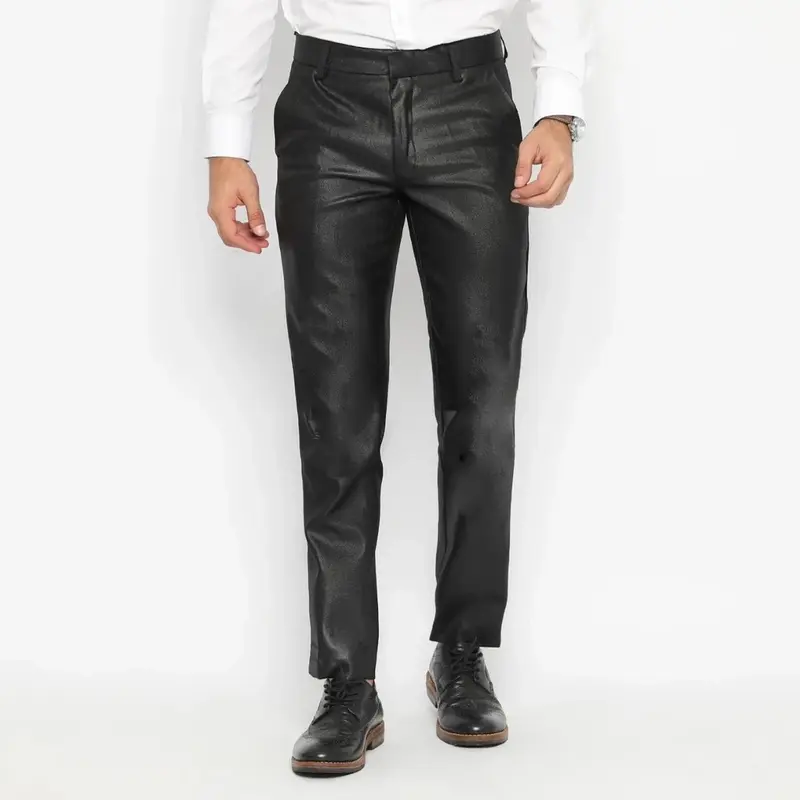 Celana Kerja Pria Bahan Dasar Mengkilap Metalik Slimfit Kerja Kantor Formal Premium Panjang Hitam Cowok 0