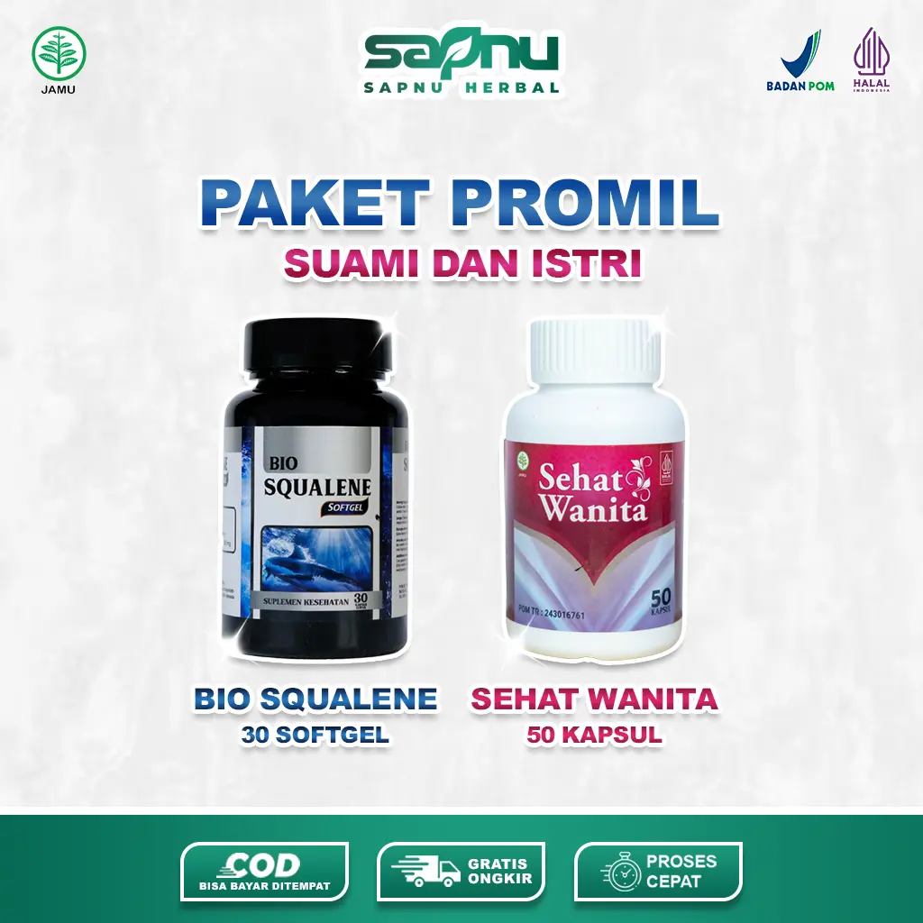 Paket Promil untuk Suami dan Istri, Bio Squalene Softgel dan Sehat Wanita Kapsul