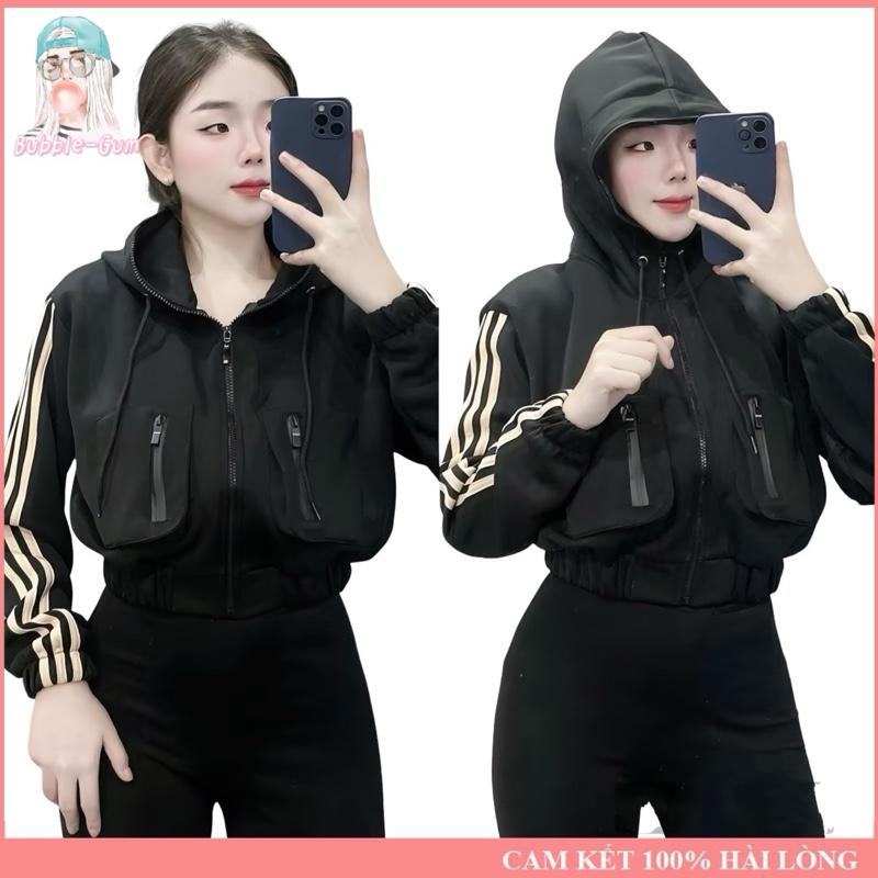 Áo Khoác Nữ Thun 2 Da Túi Hộp Sọc Tay Khoá Kéo 6 Túi Dưới 60KG | AK04