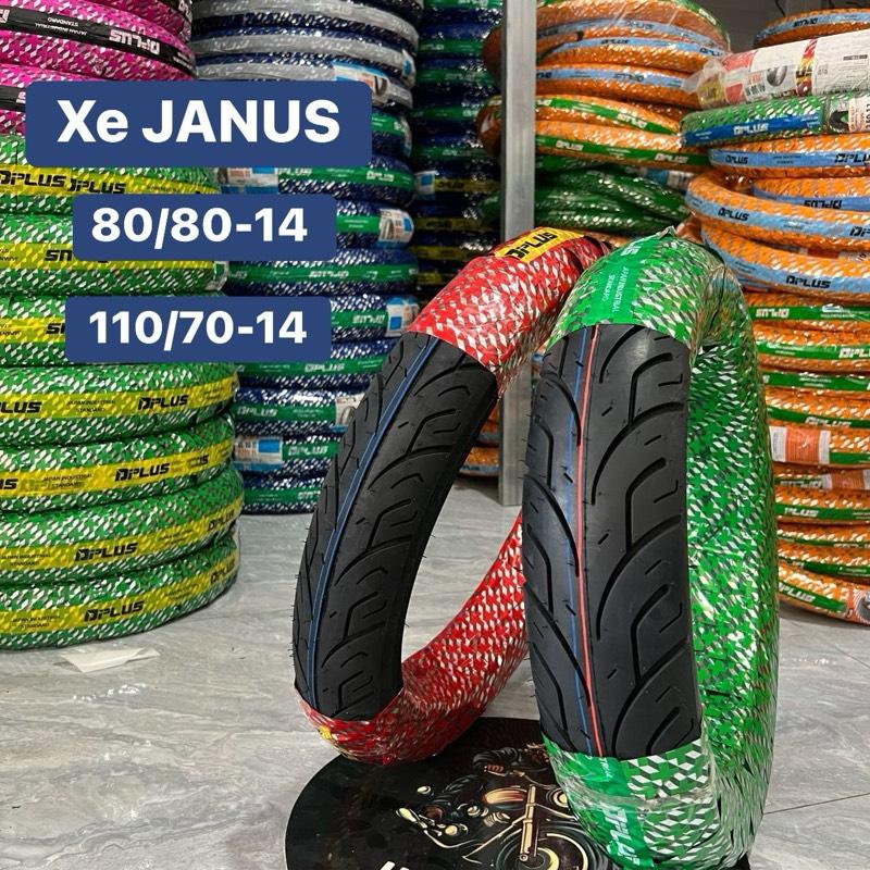 Vỏ xe Tay ga JANUS thông số 80/80-14(vỏ trước) và 110/70-14 (vỏ sau ) thương hiệu DPLUS cao cấp bám đường tốt, sản xuất trên công nghệ nhật bản , bảo hành 1 năm ,lỗi đổi mới , cao su vận hành êm ái