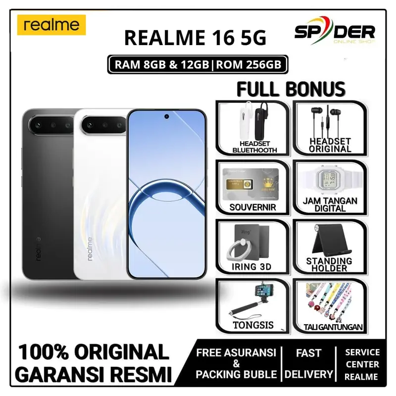 Realme 16 5g Nfc Ram 8/256GB , 12/256GB ( Air design | 50MP Front & Sony Rear AI Cameras | Selfie Mirror) Garansi Resmi Indonesia