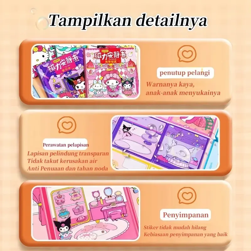 Buku Stiker Magnet Karakter Magnetic Sticker Books Buku Mainan Edukasi Quiet Books Magnetic Suction Karakter Edukasi / Magnetic Sticker Book / Quite Book Sanrio 3