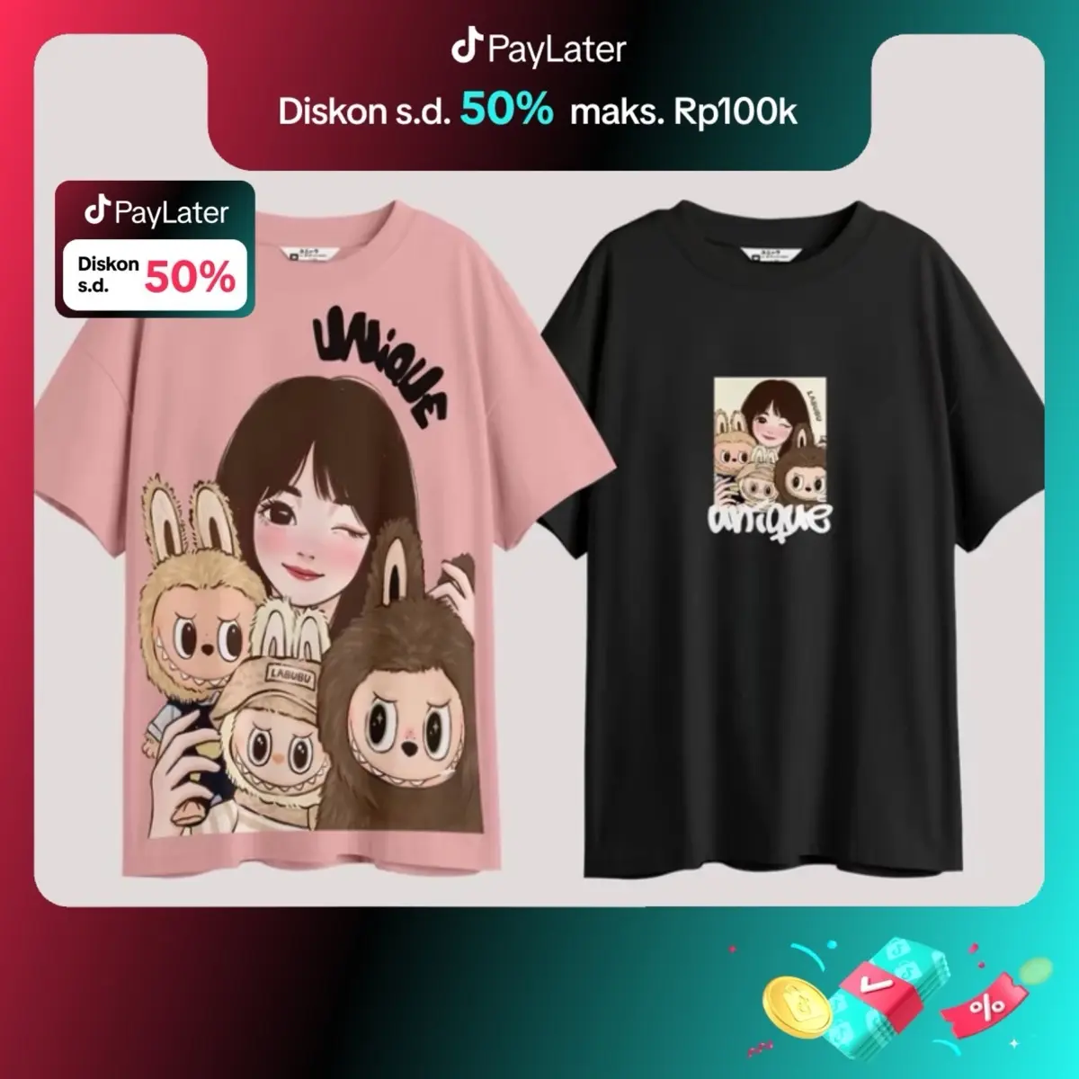 UNIQUE - (Unique Series) Kaos Oversize LISABUBU Basic Combed Lembut Pria & Wanita Sablon