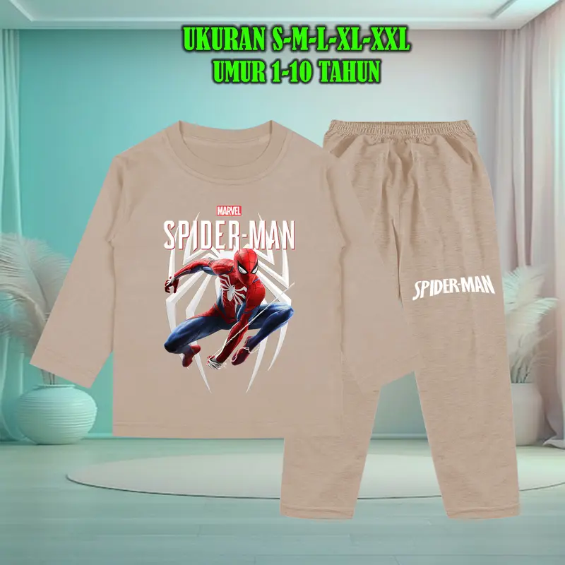 Setelan Baju Anak Tidur Gambar Spiderman Lengan Panjang dengan Sablon Berkualitas - Baju Anak Fashion laki Celana 8