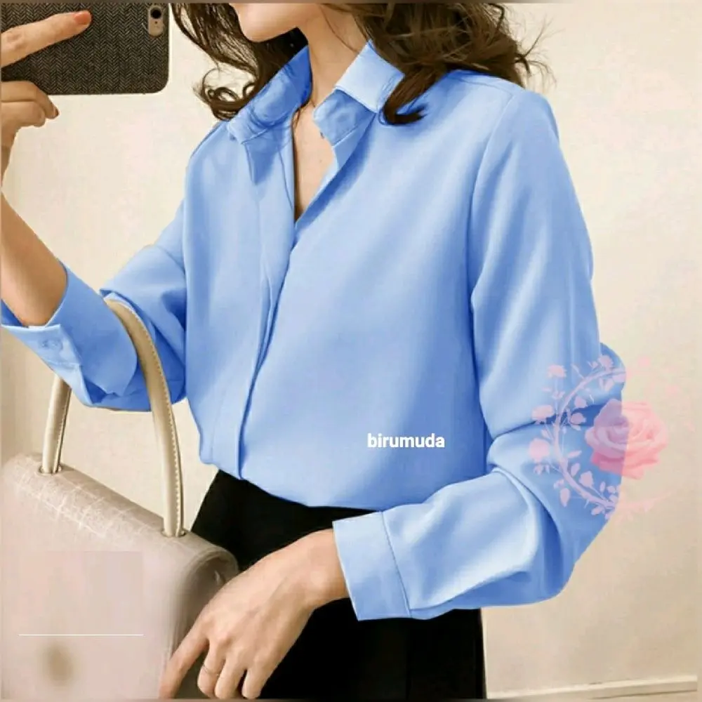 Baju Kemeja Lengan Panjang Kimira Moscrepe Lembut Wanita (Free Pulsa)
