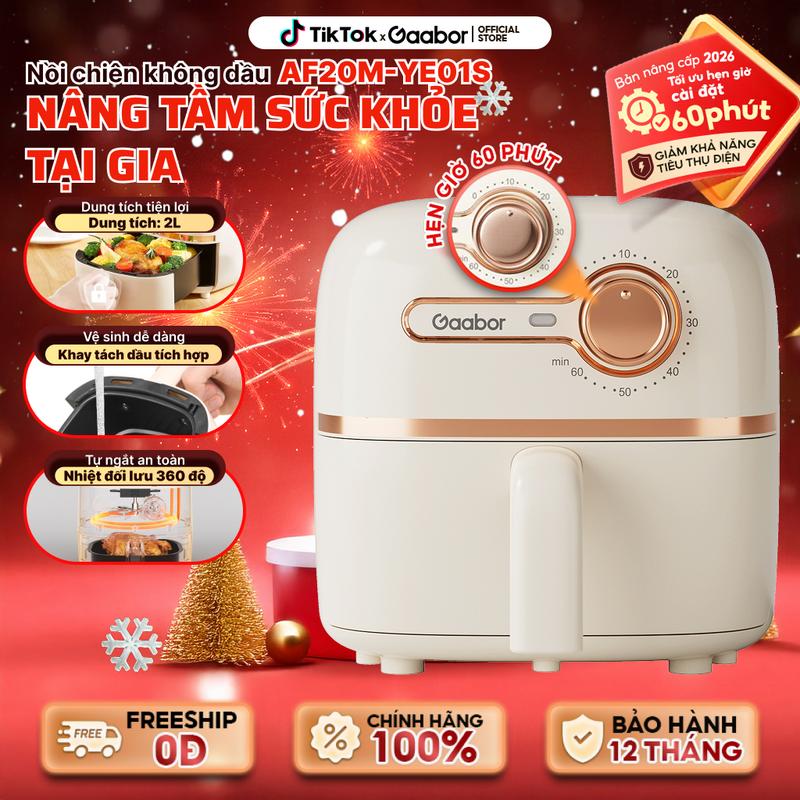 Nồi chiên không dầu Gaabor AF20M-YE01AS dung tích 2 lít dùng cho 1 người công suất 900W nóng nhanh nhỏ gọn xịn xò nồi chiên Nấu ăn cooker noi chien gaabor nướng lò nướng air fryer
