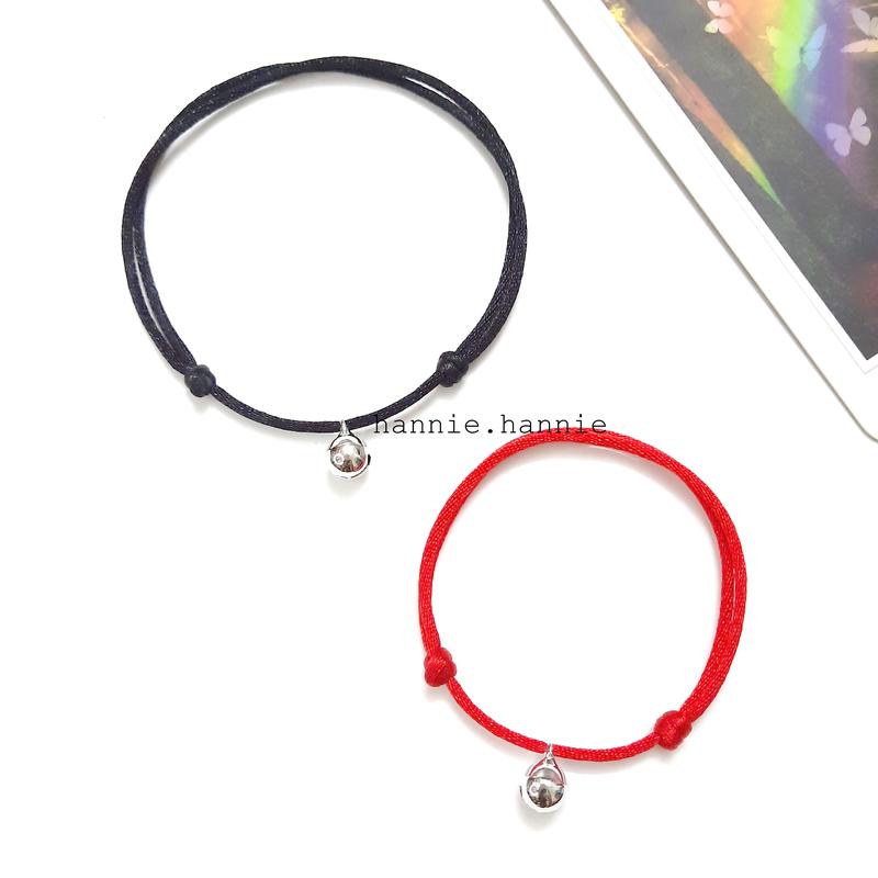 Đỏ Đen Vòng tay vòng chân chuông bạc may mắn - Dây đeo bình an nam nữ đơn giản