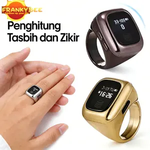 Iqibla Zikr Ring Smart Ring Lite Cincin Tasbih Digital Ala Sultan Dubai Muslim Diamond Bulat Haji Umroh Merah dengan Penghitung Tasbih & Layar OLED Kapasitas Baterai Besar