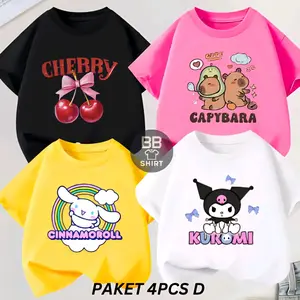 Paket Hemat 4pcs Kaos Anak-anak Tema Cewek Bahan Adem Cocok Untuk Keseharian Anak Perempuan Umur 2-15