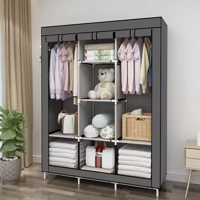 Lemari Pakaian Kain Portable Lemari Baju Kain Anti Debu Rak Tempat Penyimpanan Baju Wardrobe