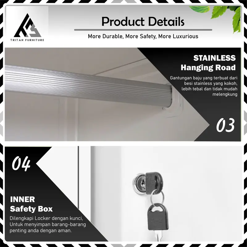 LPB TRITAN 3PK - Lemari Pakaian Besi 3 Pintu Sliding Tritan Furniture 4