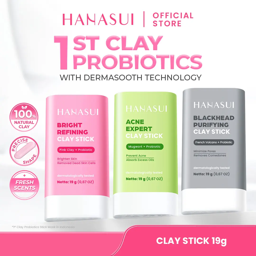 HANASUI Clay Stick Mask - Masker Wajah Mencerahkan Mengangkat Komedo Menyamarkan Pori & Menenangkan Jerawat