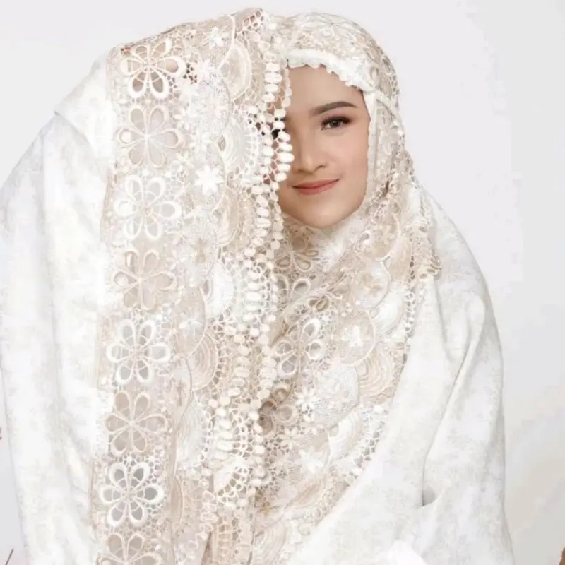 Mukena Dewasa Katun Foil Motif Bunga Gold Full Kd Renda Seroja TwoTone Atasan Bawahan Nyaman Mewah