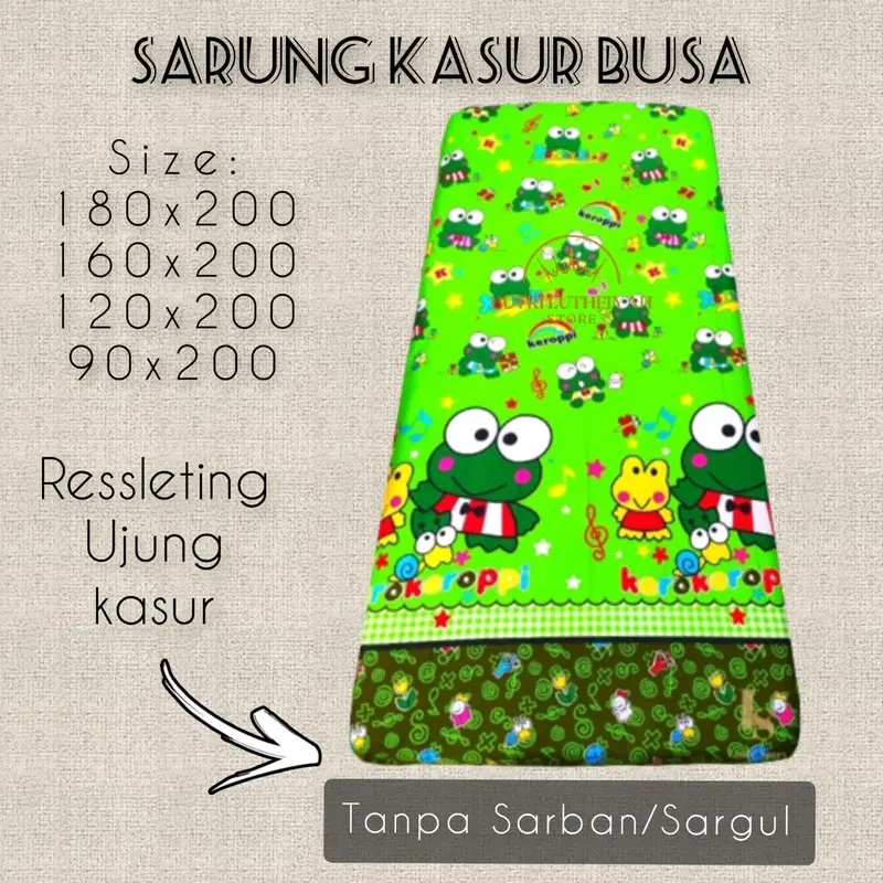 Sarung Kasur Busa Resleting Polyster Karakter Dewasa/Anak-Anak Ukuran No. 1-4 5