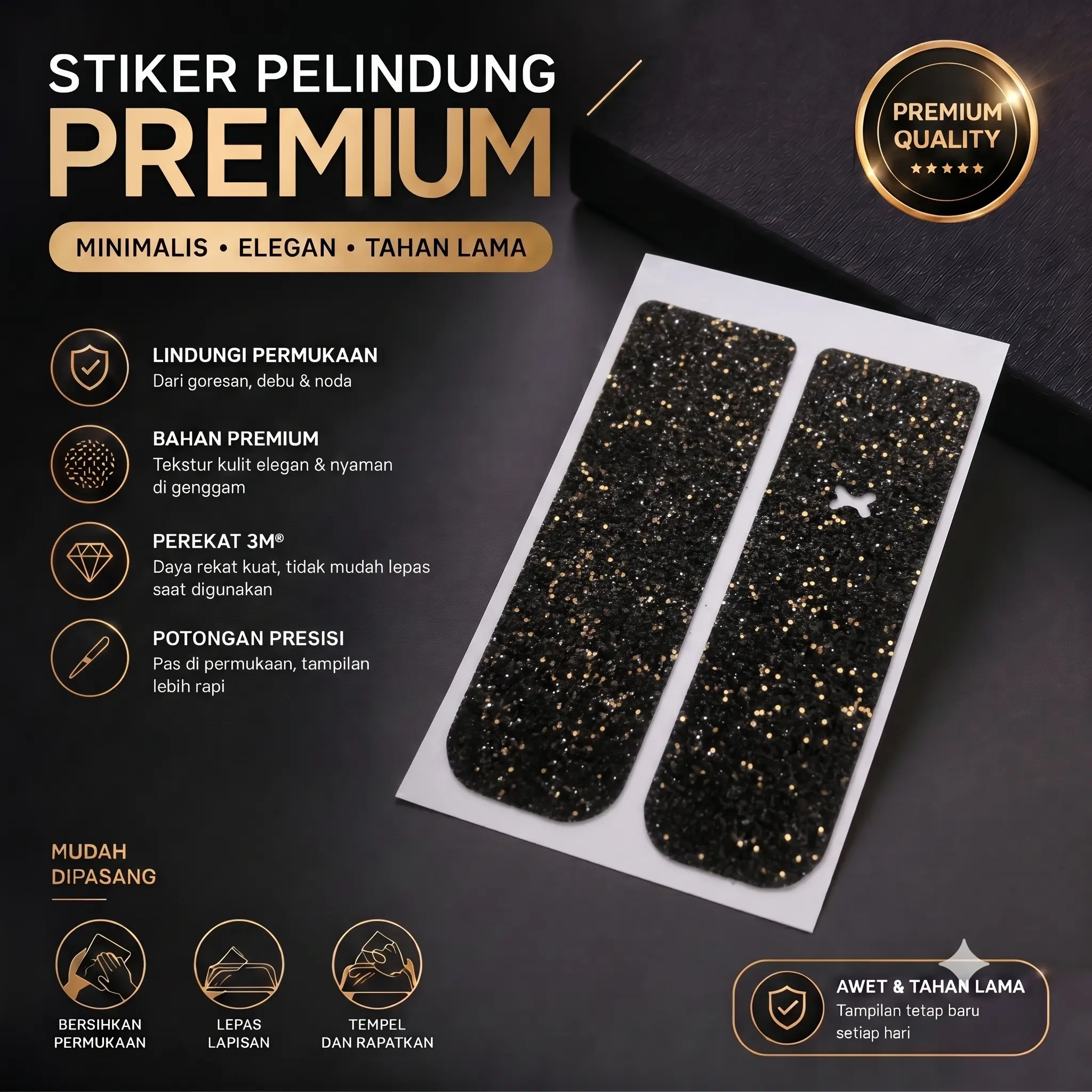 VSPIRIT Stiker Dekoratif Premium Gliter Black | Elegant Sparkle Look dengan Sentuhan Glitter Mewah