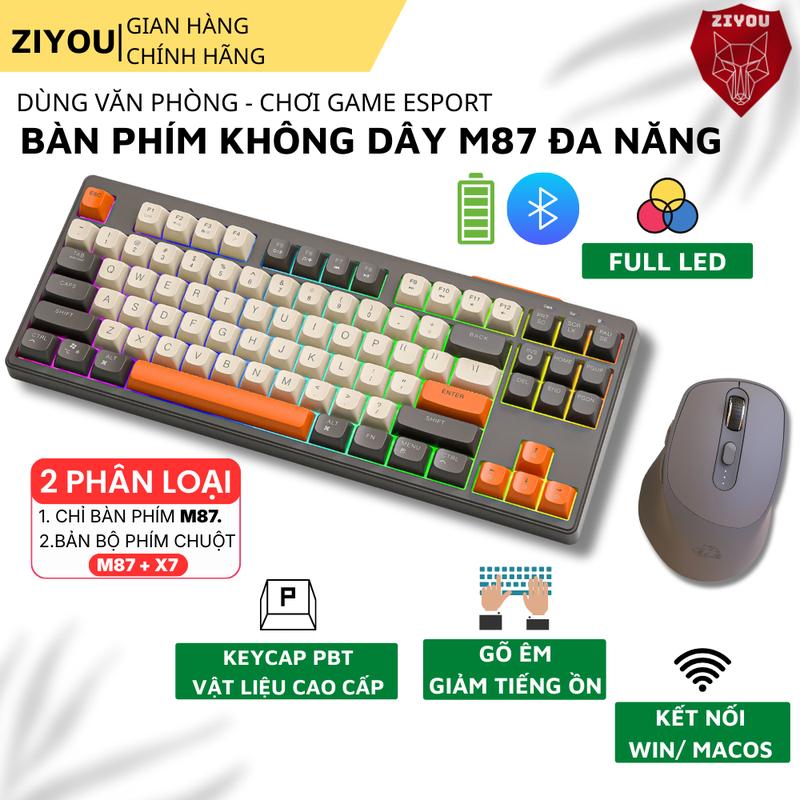  Bộ Bàn Phím Chuột Bluetooth Không Dây Ziyou Free Wolf M87 LED Kết Nối Đa Năng Chơi Game Dùng Văn Phòng 