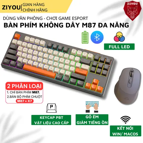 Bộ Bàn Phím Chuột Bluetooth Không Dây Ziyou Free Wolf M87 LED Kết Nối Đa Năng Chơi Game Dùng Văn Phòng