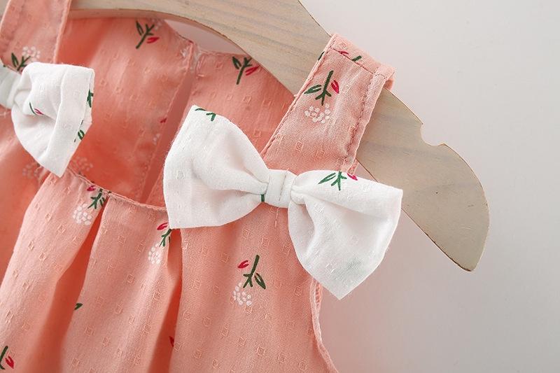 Product Introduction of Baby Dress Summer Cotton Flower Printed Bow Newborn Dress 6