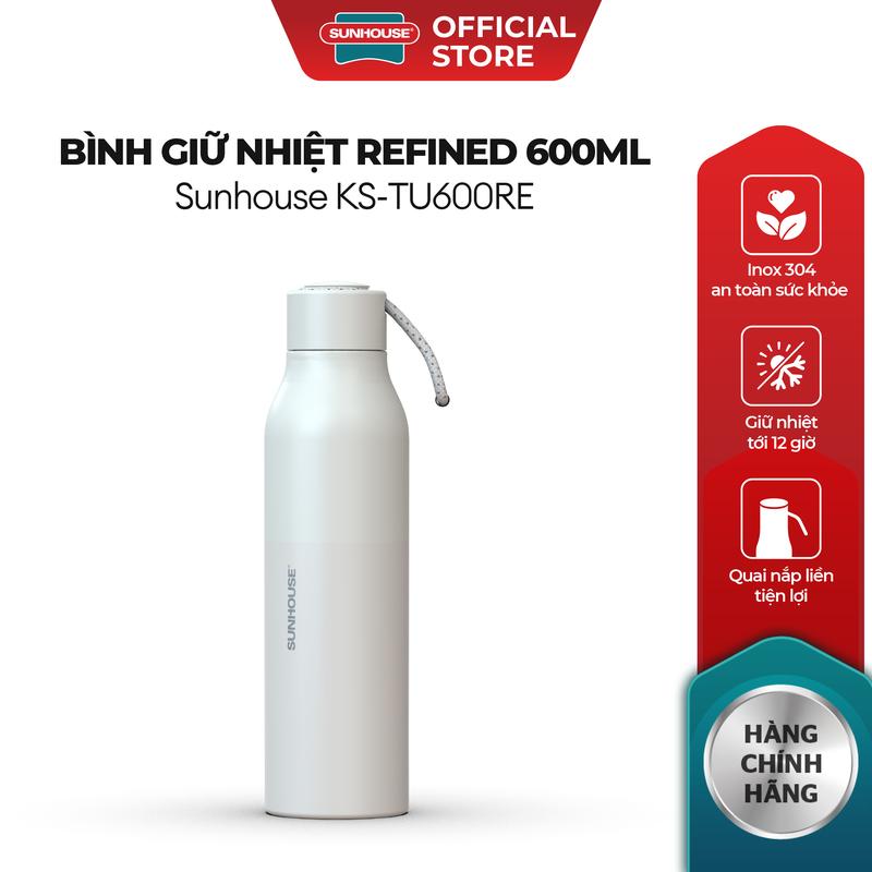 Bình giữ nhiệt Refined 600ml Sunhouse KS-TU600RE KS-TU600RB- Inox 304 an toàn - Giữ nhiệt tới 8h - Đế silicon chống trượt