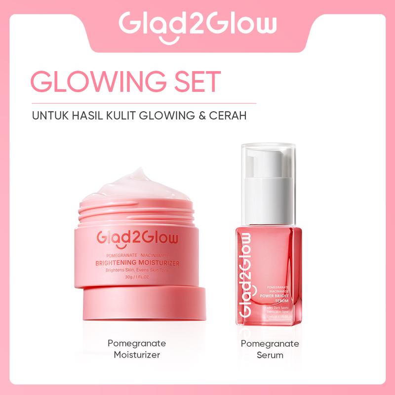 【2in1】Glad2Glow 2pcs bundle Skincare Paket - Moisturizer+Serum Glowing Anti-acne Dark spot Barrier Bright Blueberry Ceramide Centella Berjerawat Memudarkan Mencerahkan Pencerah Wajah Arbutin Acid Extract Niacinamide Cooling Pelembab Melembutkan Hitam 2