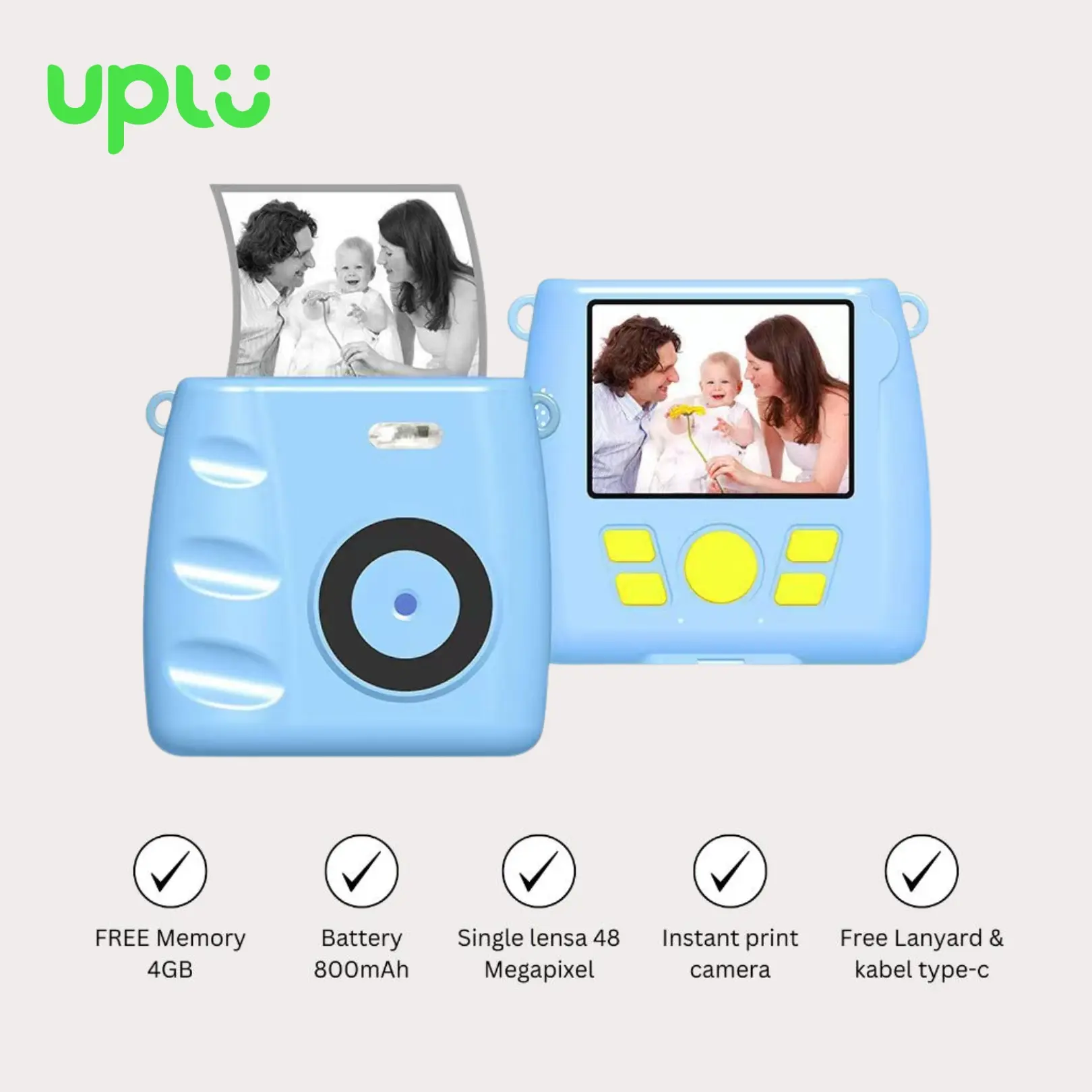 UPLU Kamera Anak Mini Digital Kids Camera Lensa Ganda Instant Print Foto 2,4 Inch with Games & Filter Foto