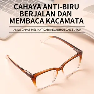 Kacamata Baca Anti-cahaya Biru HD Optional Sangat Ringan Nyaman Praktis untuk Pria Wanita Paruh Baya Lanjut Usia Tanpa Klip Berjalan Membaca Lensa Fokus Ganda COD Dengan pegas cocok untuk wajah besar dan kecil