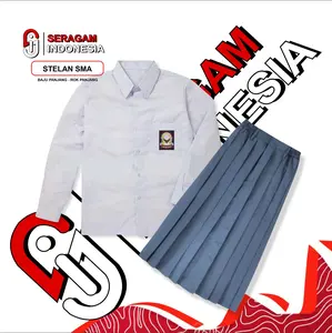 seragam sekolah stelan siswi SMA atasan kemeja lengan panjang dan bawahan rok rempel panjang pinggang karet