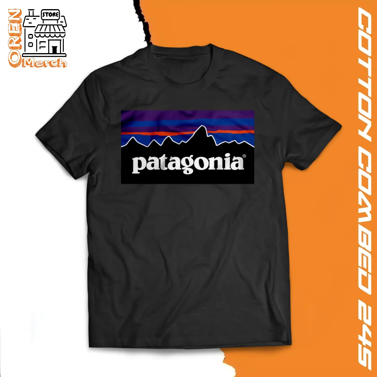 ( oren store merch ) baju kaos patagonia 2 pendaki gunung unisex pria dan wanita cotton combed 24s