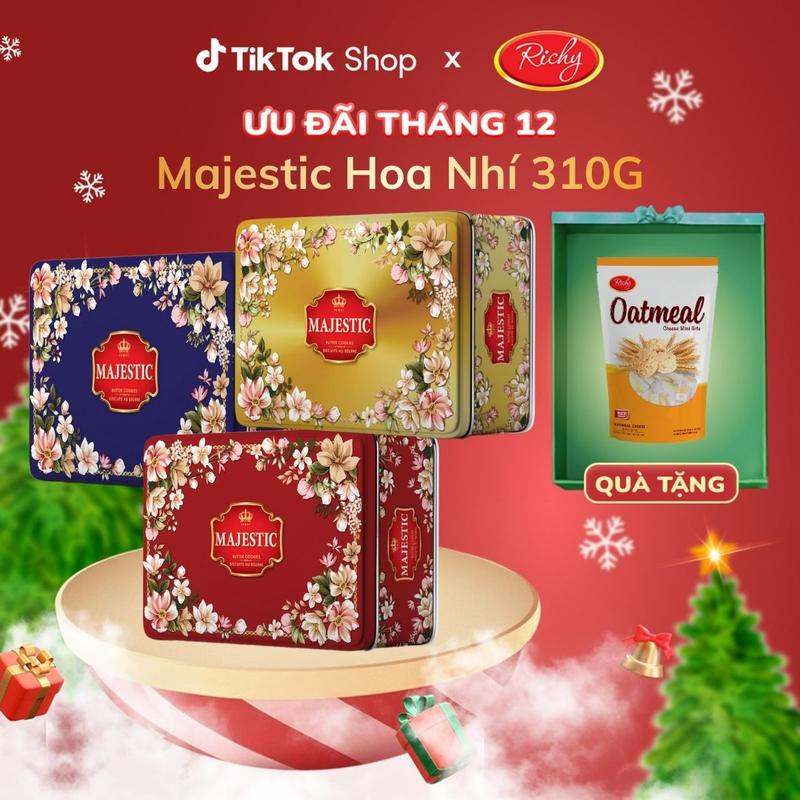 TẶNG BÁNH YẾN MẠCH Bánh Majestic Hoa Nhí Hộp Thiếc 310g - 2026 cookies richy miền nam quy lương cacao 22 banh qui vị mặn kenju sỉ bánhkẹo tết