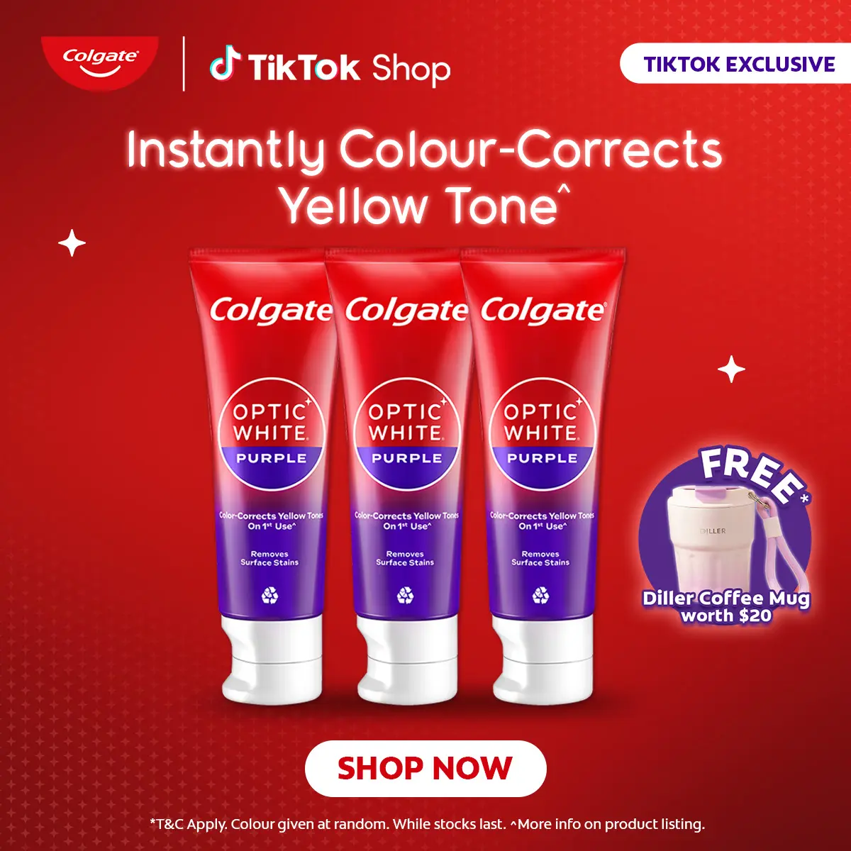 [TikTok Exclusive] COLGATE Optic White Purple Whitening Toothpaste [Bundle of 3] + FREE Diller Mug (colour may vary)