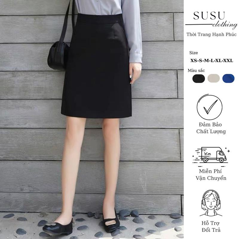 Chân váy chữ A cơ bản công sở dài tới gối có túi chéo dài 50cm chất liệu vitex Susu clothing