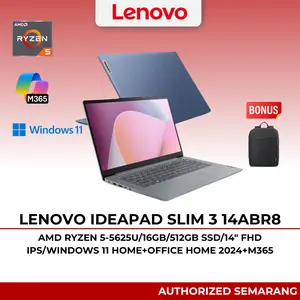 Lenovo Ideapad Slim 3 14ABR8 AMD Ryzen 5-5625U 16GB 512GB SSD 14" FHD IPS Windows 11 Home+Office 2024 Microsoft 365 Backpack Garansi Resmi 2 Tahun
