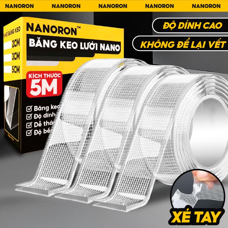 Băng Keo Nano 2 Mặt Siêu Dính Lót Lưới NANORON - Băng keo 2 mặt trong suốt Bản 2cm 3cm 5cm