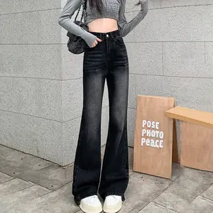 Highwaist Jeans Cutbray Wanita kekinian Celana jeans Retro Vintage Wanita Melar Panjang