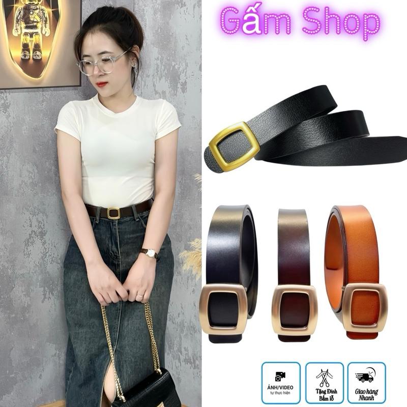 Thắt Lưng Nữ Da Miếng Mặt Ovan Vuông 3 Màu Bản Đai 3cm