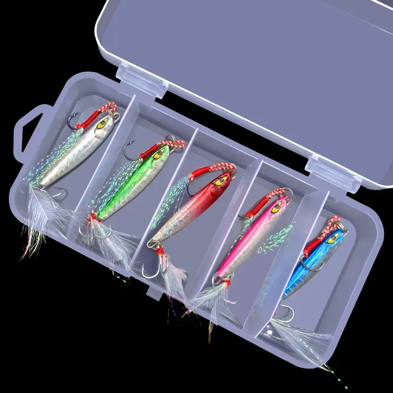 Umpan Pancing Jigging Bait Lure Hook 1 Set Box (10gx5pcs) Memancing Spinner Umpan 10g Laser Metal Jig Spoon Fishing Lure Bait 1 Set Box Kotak Ikan Laut 4