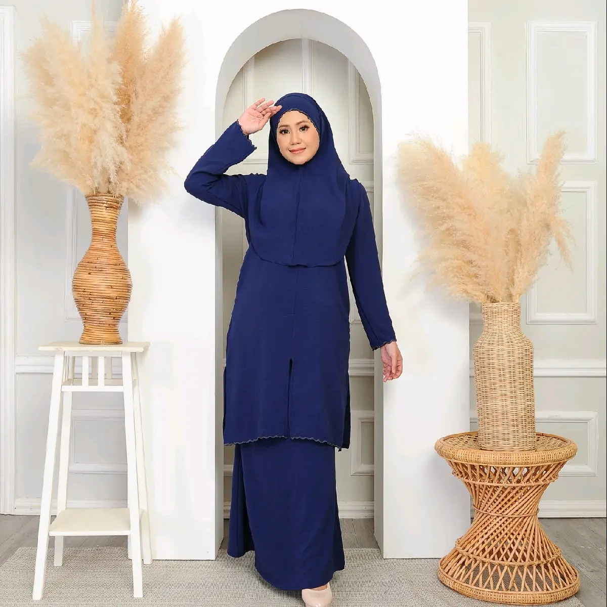 baju kurung sulam + tudung sulam  Plain Muslimah Set