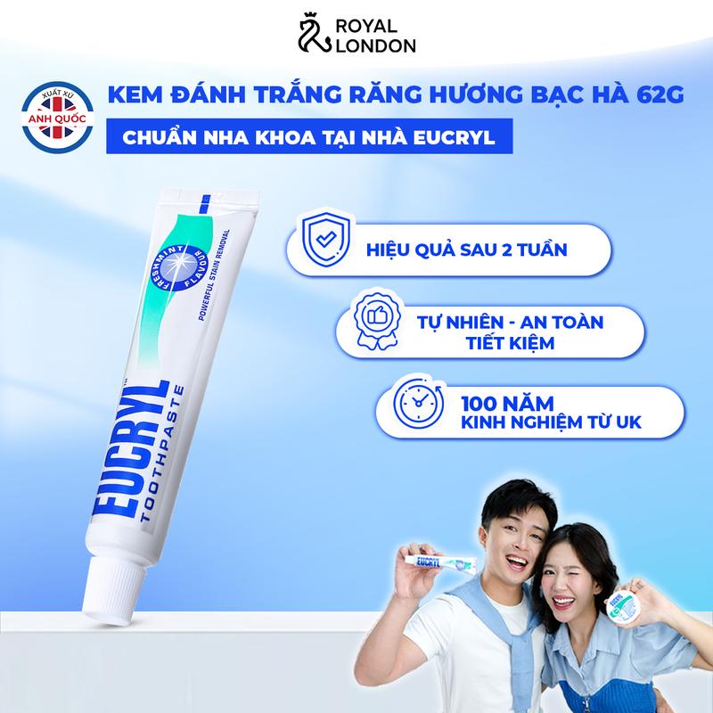 Kem Đánh Răng Bạc Hà hỗ trợ Trắng răng Eucryl Toothpaste 62g 