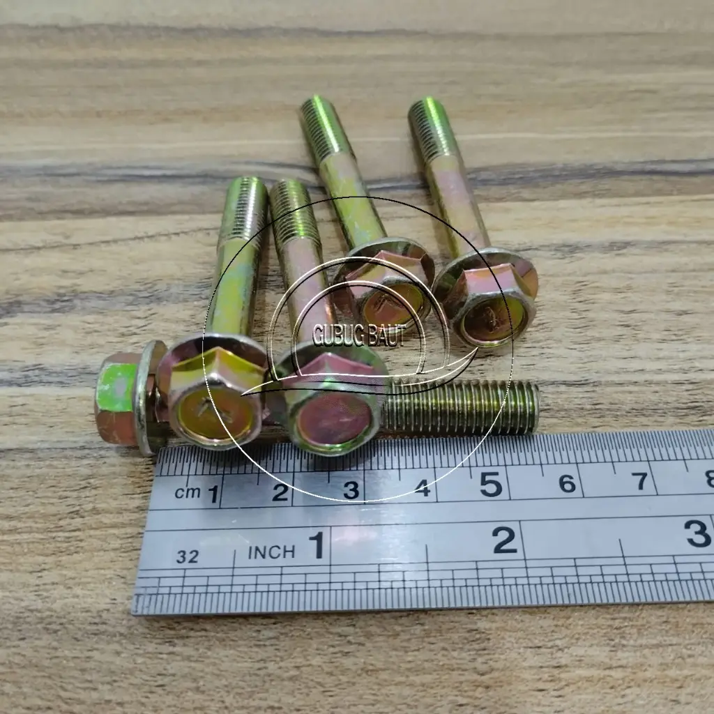 BAUT TOPI M8X55 KUNING FLANGE BOLT M8 X 55 KUNCI 12 PANJANG 55 5 CM 5 5CM 8X55 8 X 55 55MM MM