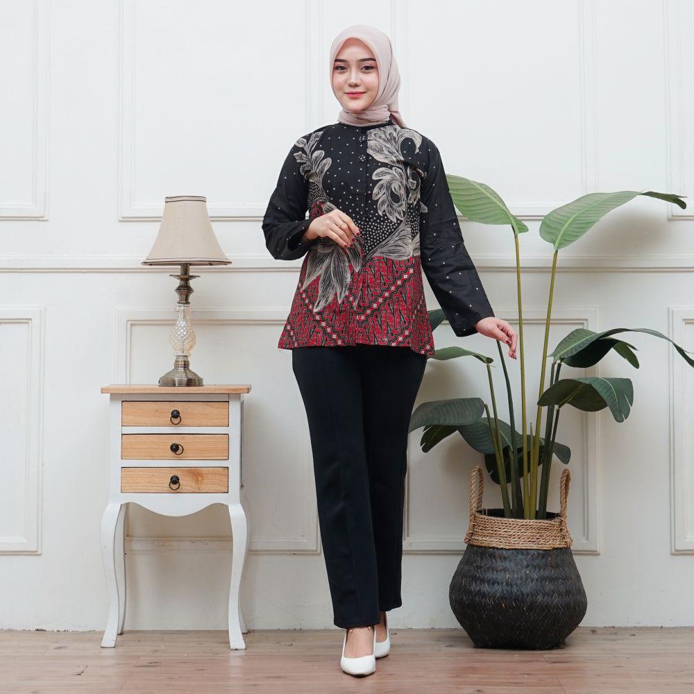 Baju Batik Couple Pasangan Keluarga  Motif Anggrek Hitam Matt Katun Premium